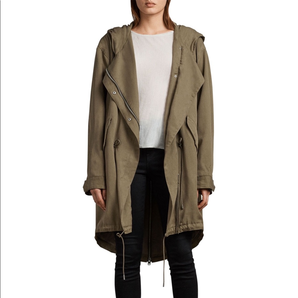 ALLSAINTS Cody raincoat parka, sage green